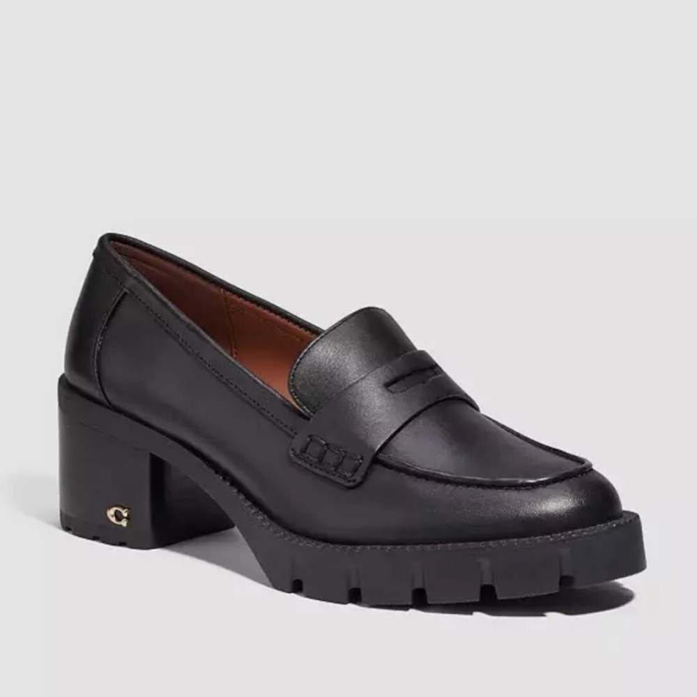 Coach Colleen Platform Black Leather Loafer